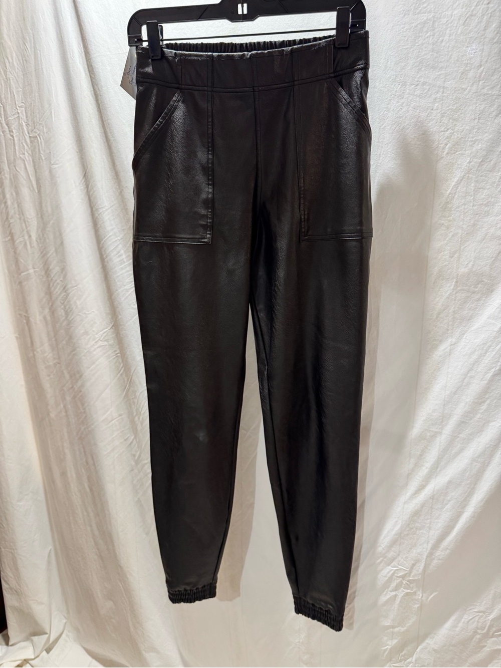 Spanx Women’s Faux Leather High-Waist Jogger Pants - Black - Picture 3 of 6